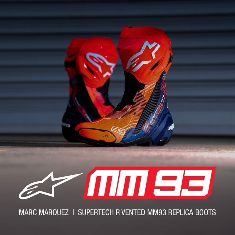 Alpinestars Supertech R Vented limited edition MM93 Marc Marquez fluor rood-blauw-zwarte motorlaarzen