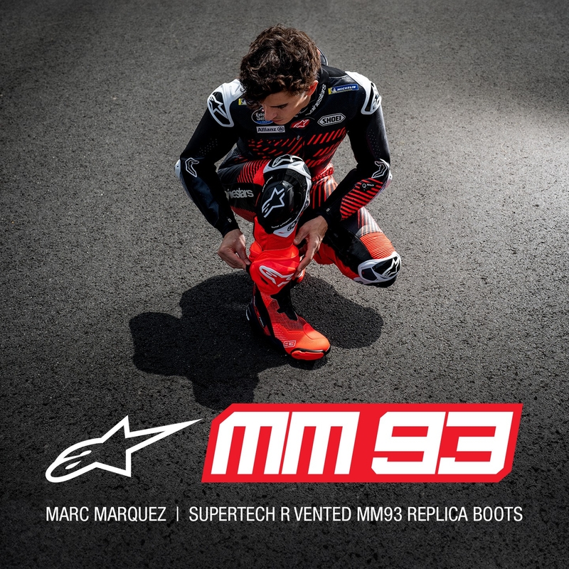 Alpinestars Supertech R Vented limited edition MM93 Marc Marquez fluor rood-blauw-zwarte motorlaarzen