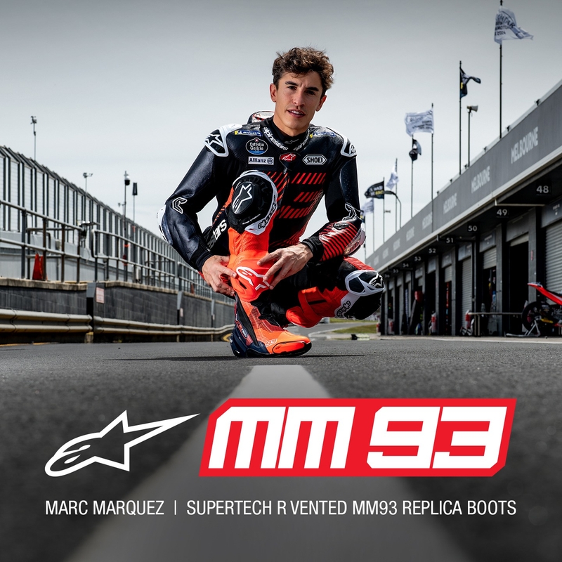 Alpinestars Supertech R Vented limited edition MM93 Marc Marquez fluor rood-blauw-zwarte motorlaarzen