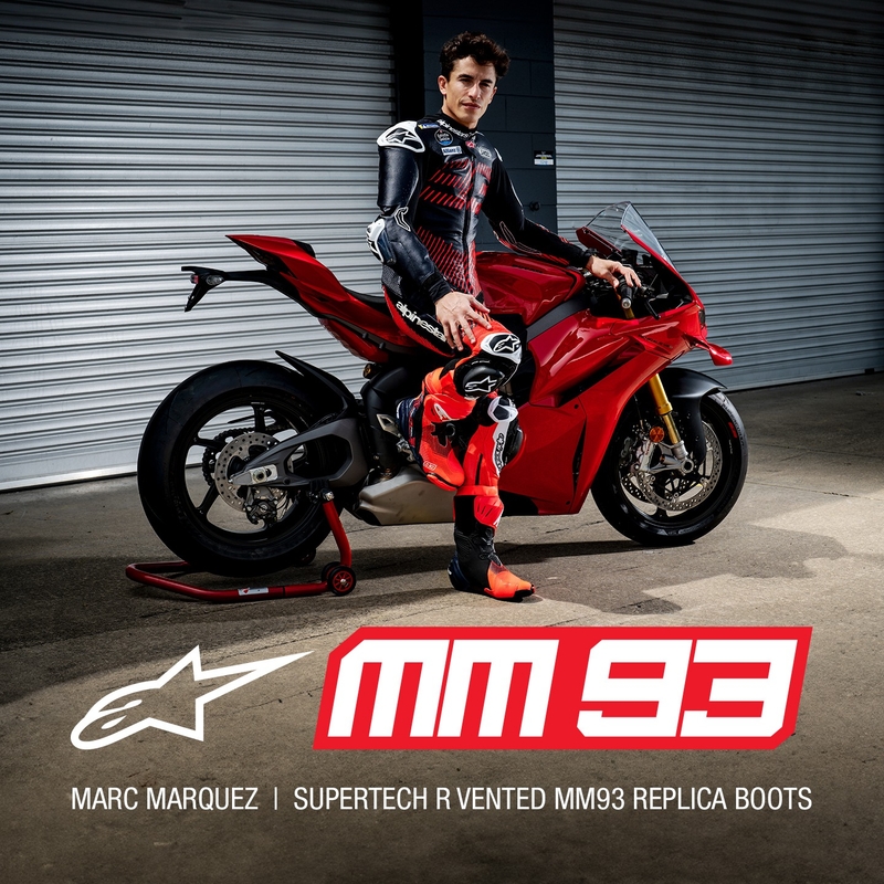 Alpinestars Supertech R Vented limited edition MM93 Marc Marquez fluor rood-blauw-zwarte motorlaarzen