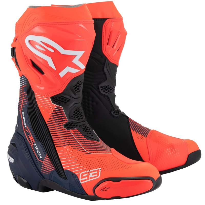Alpinestars Supertech R Vented limited edition MM93 Marc Marquez fluor rood-blauw-zwarte motorlaarzen