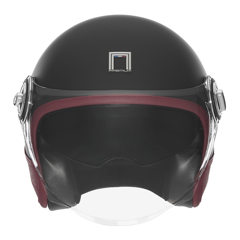 Open motorhelm NOX PREMIUM Heritage matzwart met rood leer