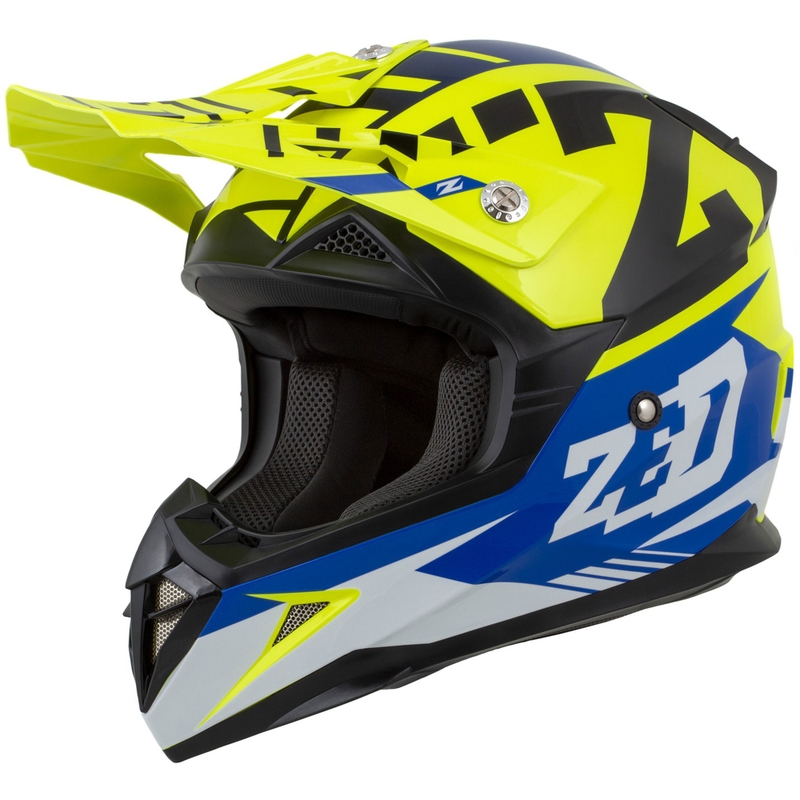 Kinder motorcrosshelm ZED X1.9D Targa fluo geel-blauw-zwart-wit
