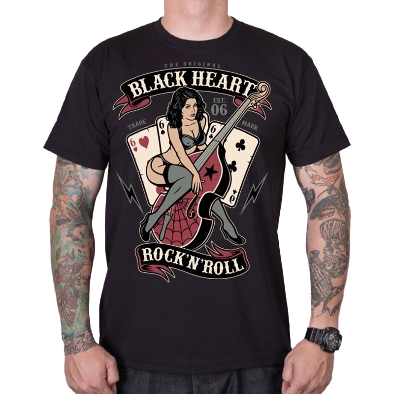 T-shirt Black Heart Bass Pin Up zwart