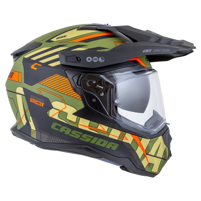 Endurohelm Cassida Road Runner TechniX mat groen-zwart-oranje-grijs
