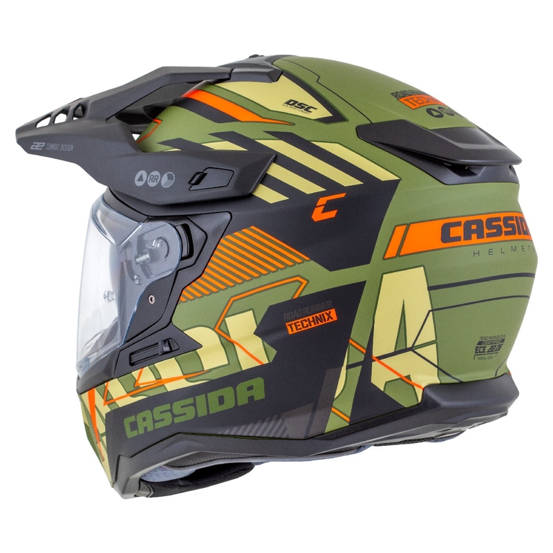 Endurohelm Cassida Road Runner TechniX mat groen-zwart-oranje-grijs