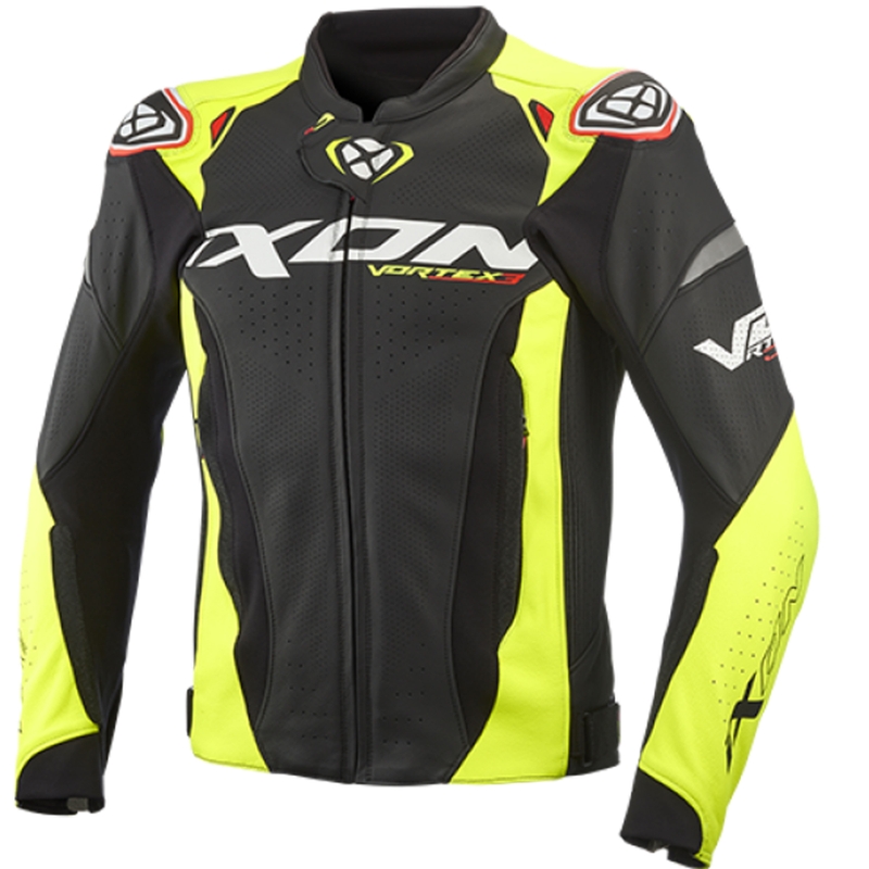 Leren motorjas IXON Vortex 3 zwart-fluo geel