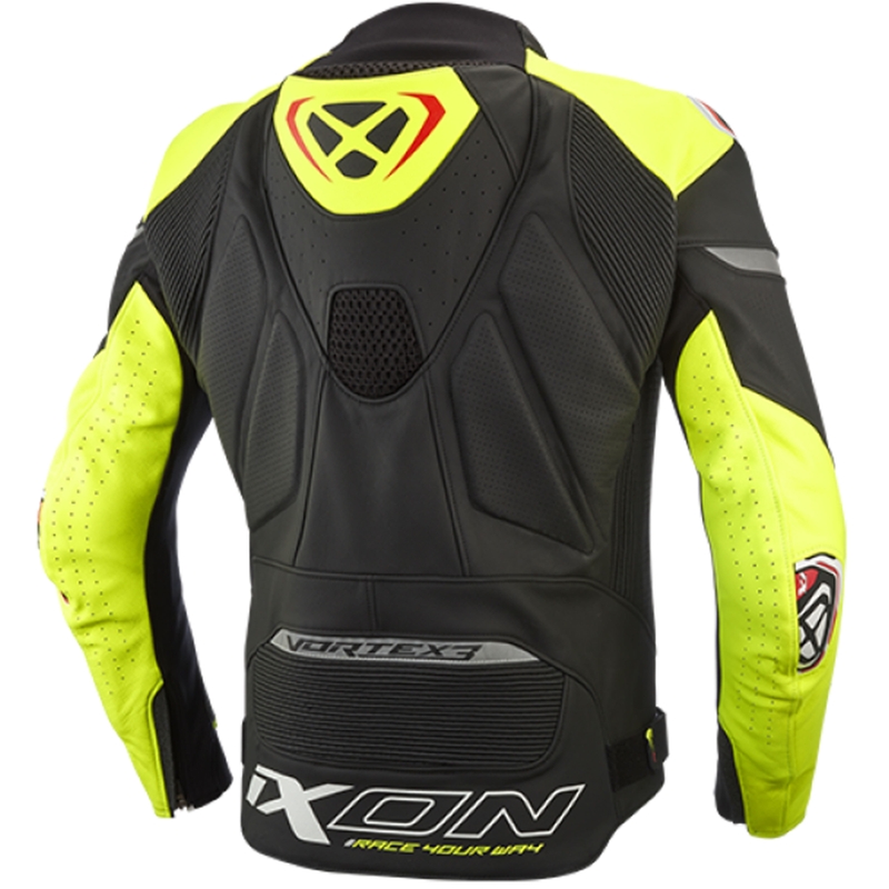 Leren motorjas IXON Vortex 3 zwart-fluo geel