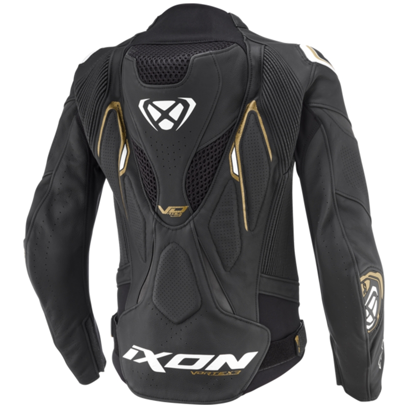 Leren damesmotorjack IXON Vortex 3 zwart-wit-goud