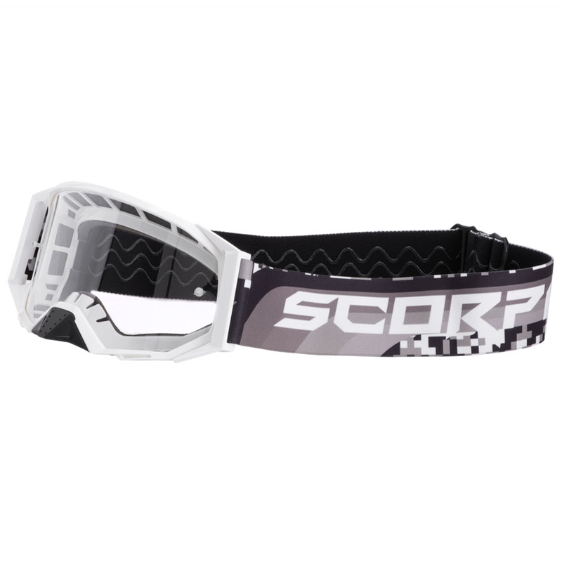 Motorcrossbril Scorpion E24 wit-zwart met helder plexi