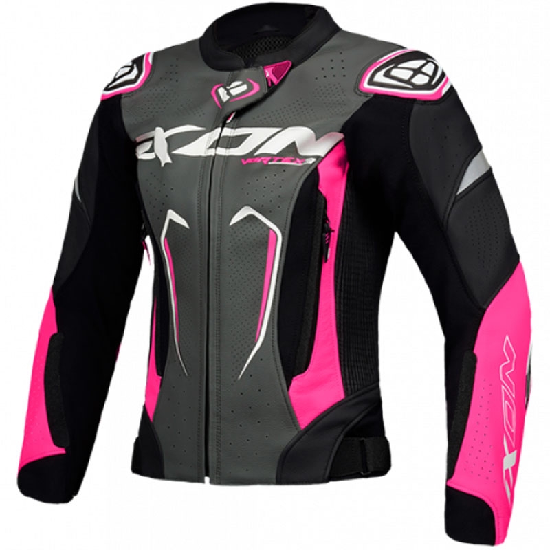 Leren dames motorjas IXON Vortex 3 zwart-roze-wit
