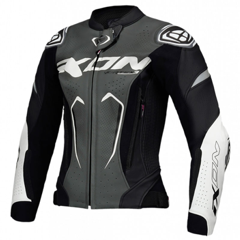 Leren damesmotorjack IXON Vortex 3 zwart-antraciet-wit