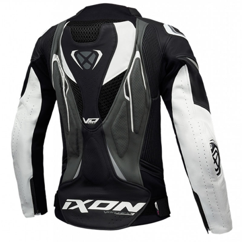 Leren damesmotorjack IXON Vortex 3 zwart-antraciet-wit