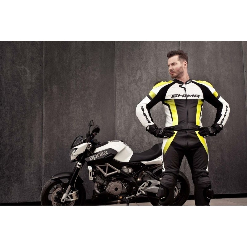 Shima STR zwart-wit-fluo gele motoroverall uitverkoop