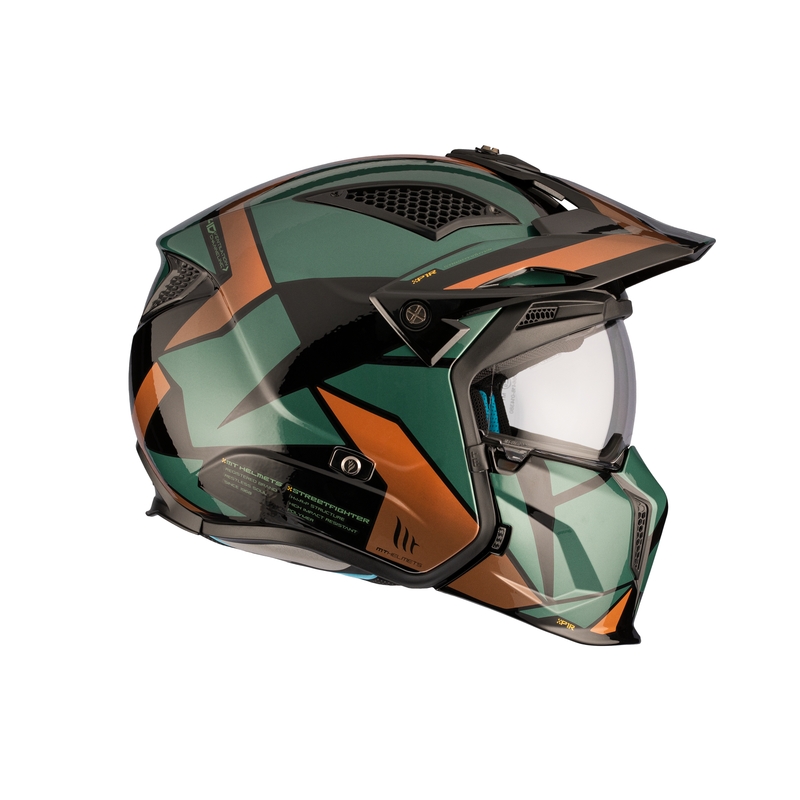 Open helm met masker MT Streetfighter SV S P1R A9 zwart-bruin-groen uitverkoop