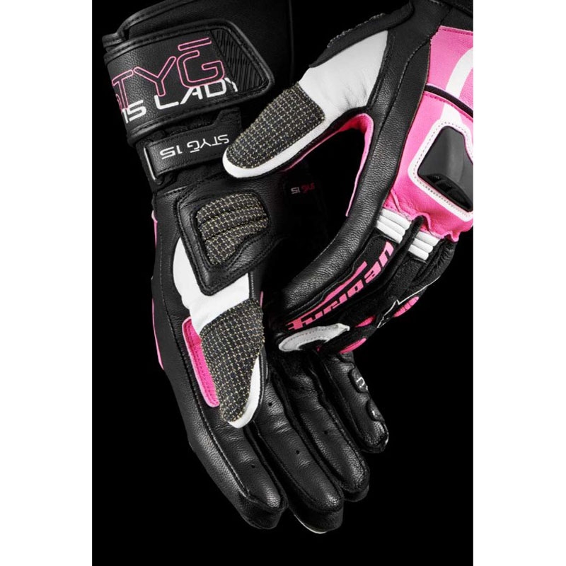 Dames Furygan Styg 15 Lady zwart met roze motorhandschoenen