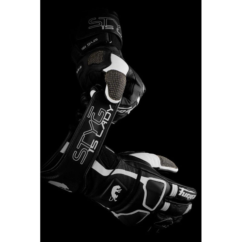Dames Furygan Styg 15 Lady zwart-witte motorhandschoenen
