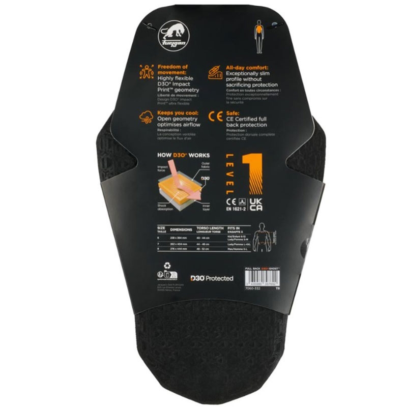 Furygan Volledige rug Fury D3O® Ghost™ Niveau 1 Rugbeschermer