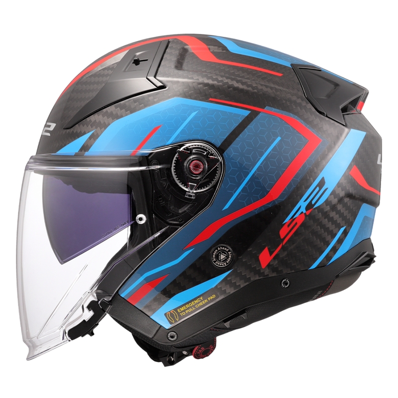 Open motorhelm LS2 OF603 Infinity II C Urus blauw-rood