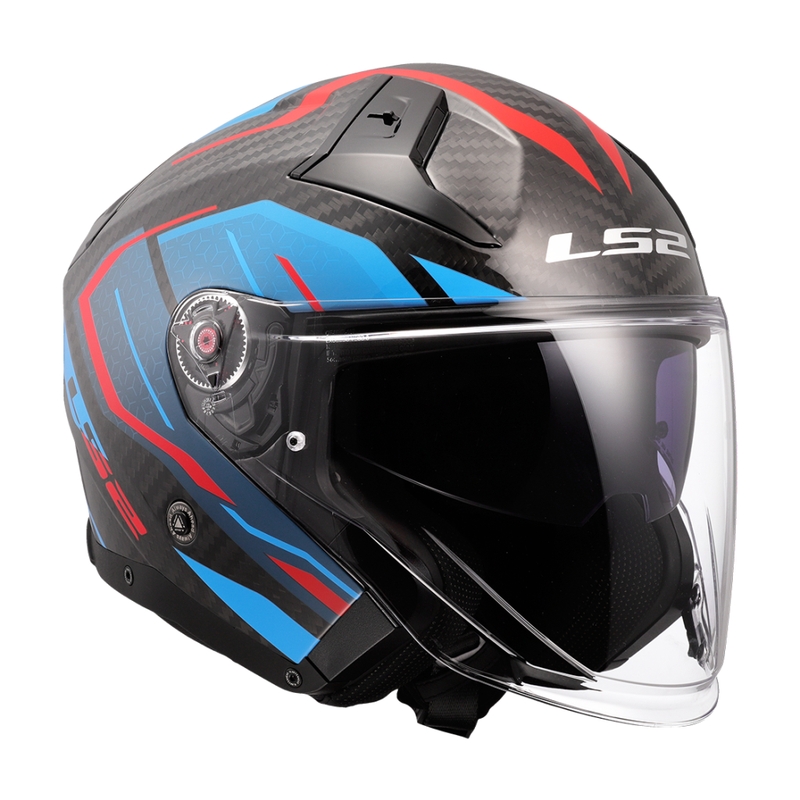 Open motorhelm LS2 OF603 Infinity II C Urus blauw-rood