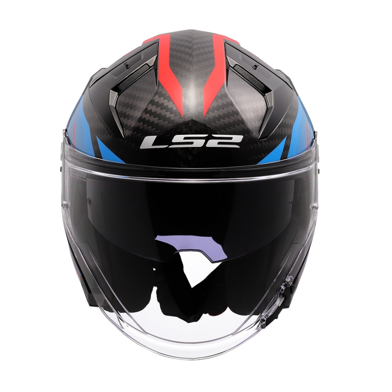 Open motorhelm LS2 OF603 Infinity II C Urus blauw-rood
