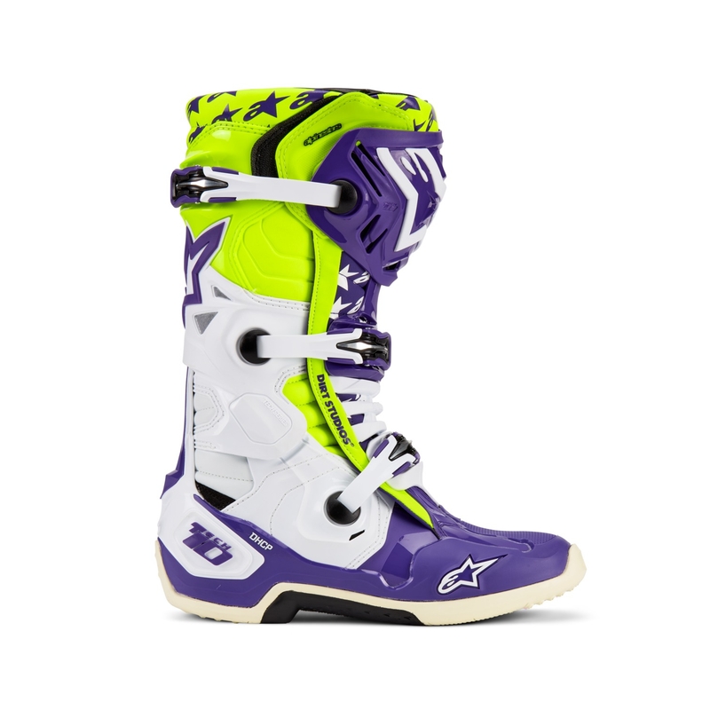 Alpinestars TECH 10 limited edition Dirt Studios paars-wit-geel motorlaarzen