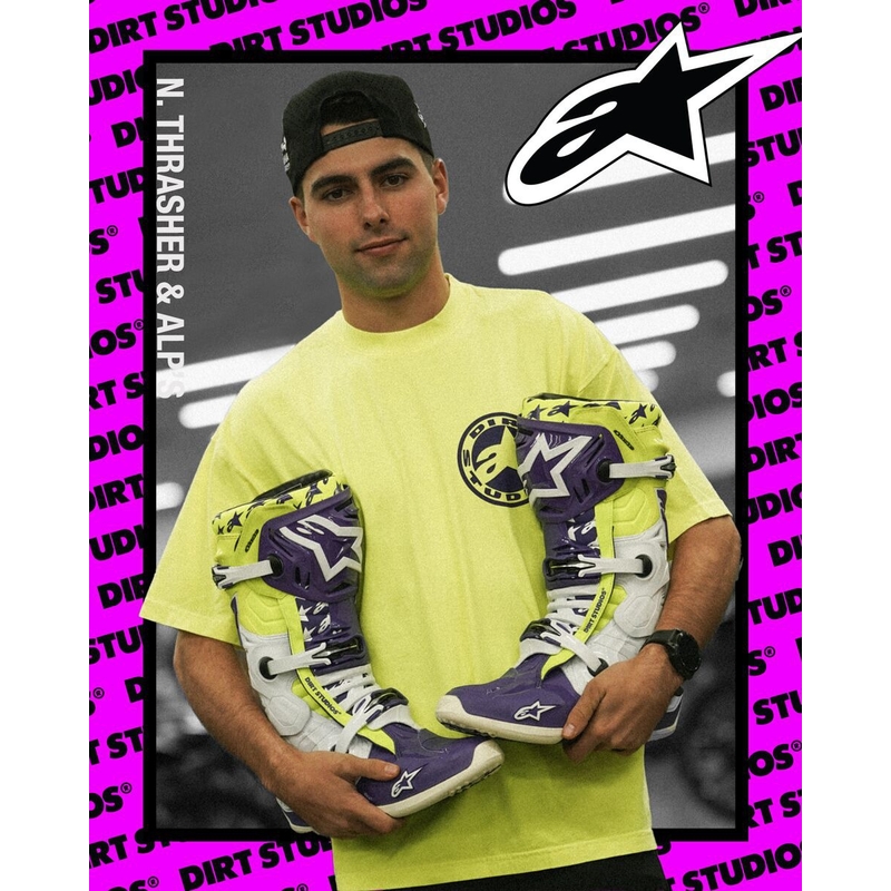 Alpinestars TECH 10 limited edition Dirt Studios paars-wit-geel motorlaarzen