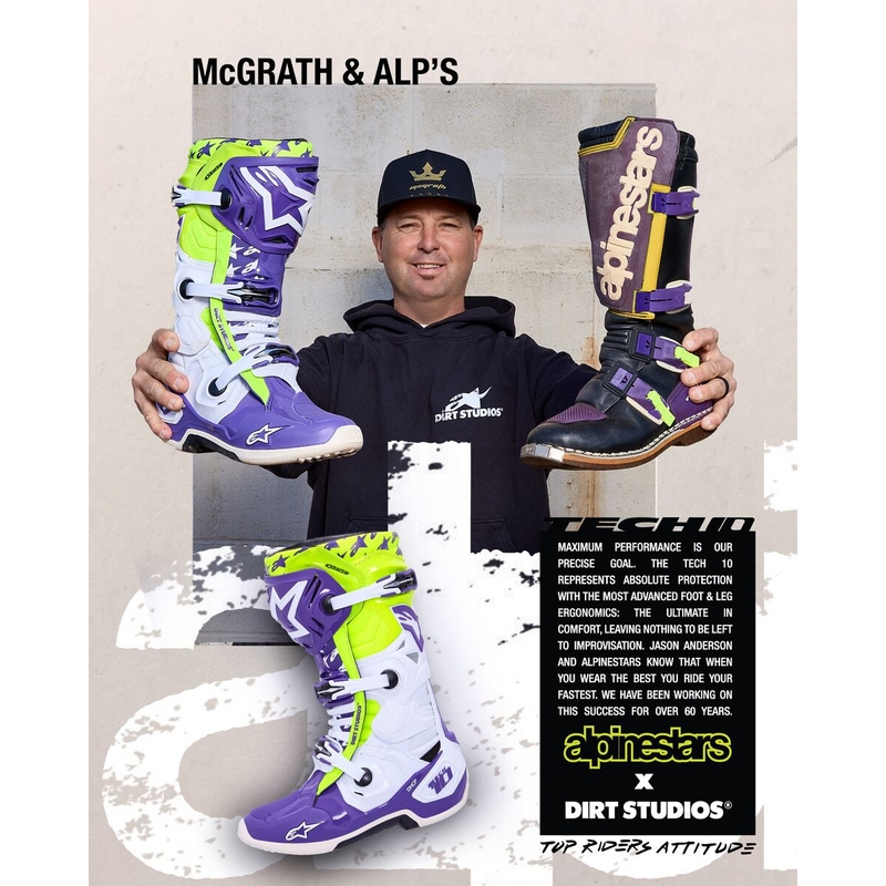 Alpinestars TECH 10 limited edition Dirt Studios paars-wit-geel motorlaarzen
