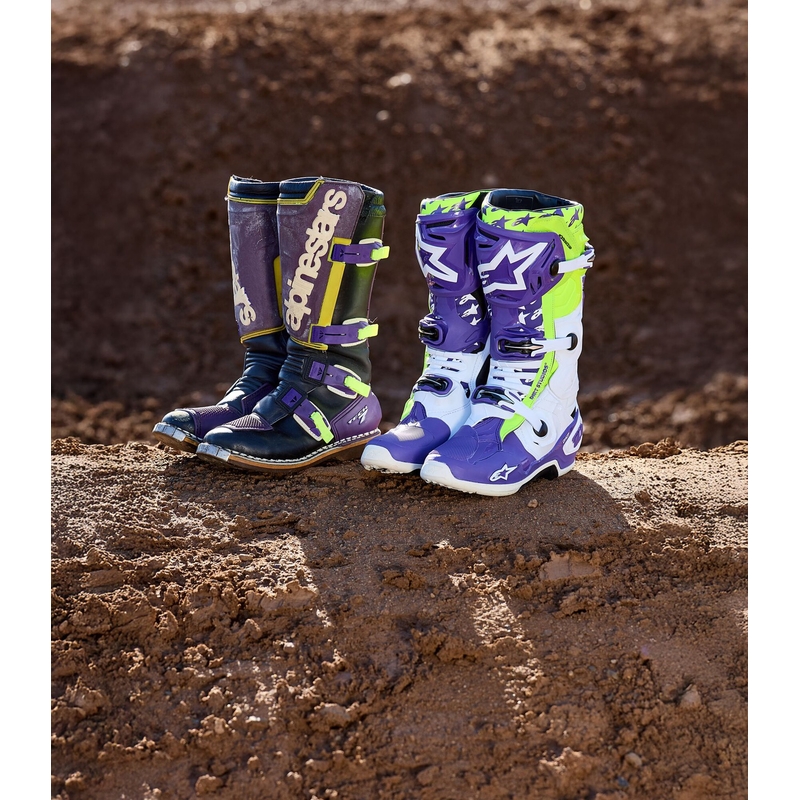 Alpinestars TECH 10 limited edition Dirt Studios paars-wit-geel motorlaarzen