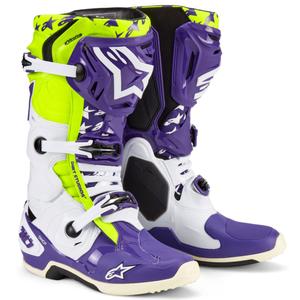 Alpinestars TECH 10 limited edition Dirt Studios paars-wit-geel motorlaarzen
