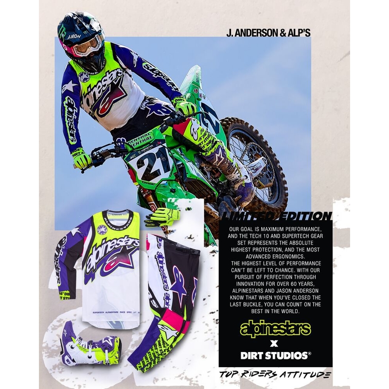 Alpinestars Supertech SX limited edition Dirt Studios wit-paars-roze-fluo geel motorcross shirt