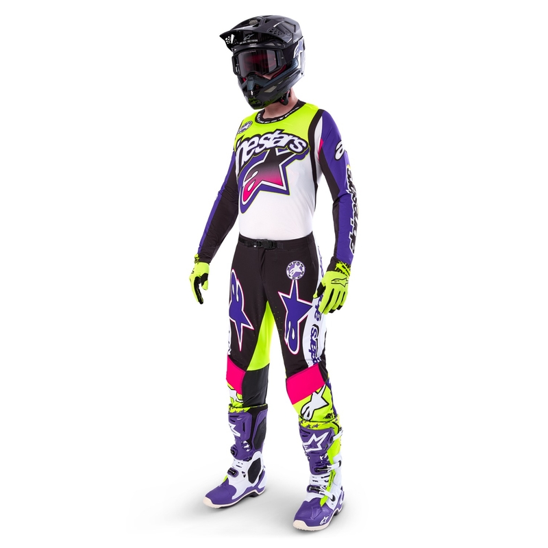 Alpinestars Supertech SX limited edition Dirt Studios wit-paars-roze-fluo geel motorcross shirt