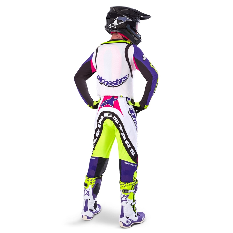 Alpinestars Supertech SX limited edition Dirt Studios wit-paars-roze-fluo geel motorcross shirt
