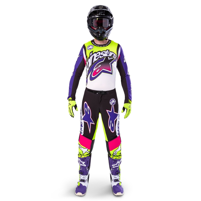Alpinestars Supertech SX limited edition Dirt Studios wit-paars-roze-fluo geel motorcross shirt