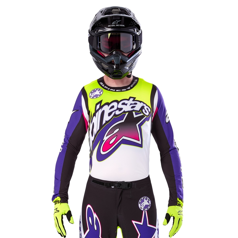 Alpinestars Supertech SX limited edition Dirt Studios wit-paars-roze-fluo geel motorcross shirt
