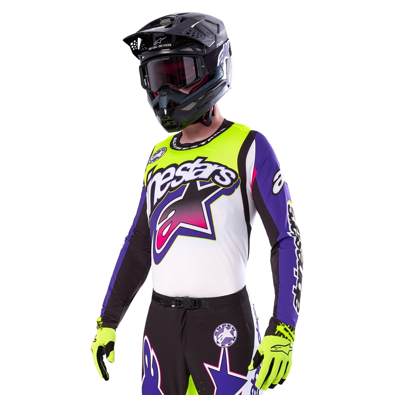 Alpinestars Supertech SX limited edition Dirt Studios wit-paars-roze-fluo geel motorcross shirt