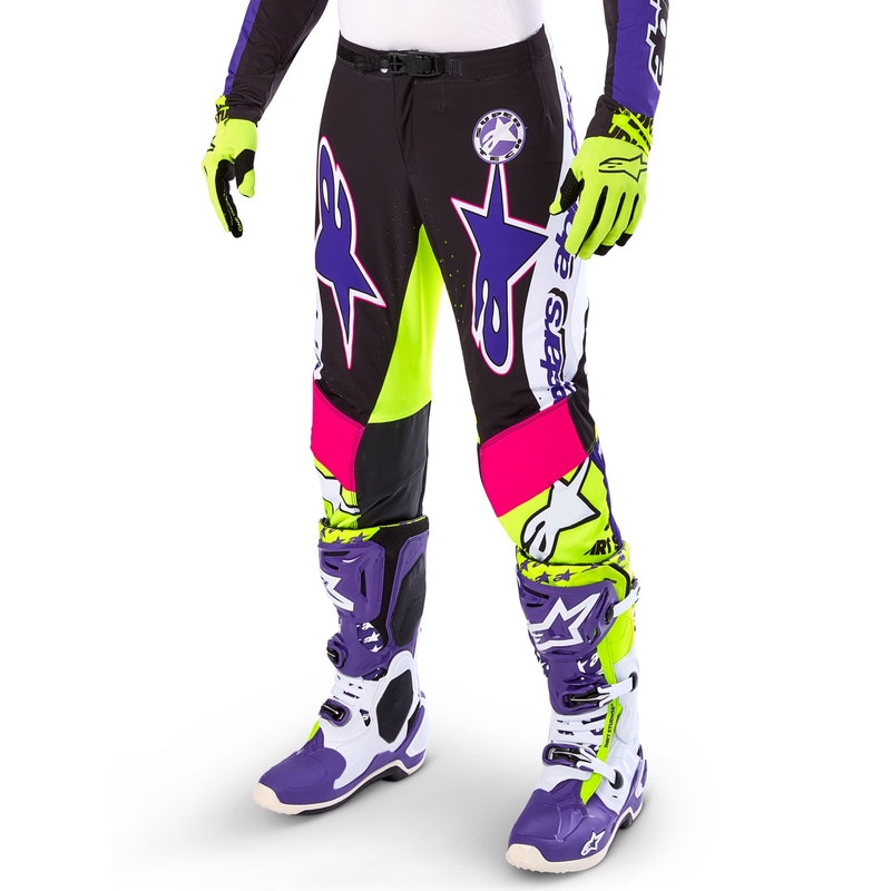 Alpinestars Supertech Limited Edition Dirt Studios Motorcrossbroek wit-paars-roze-fluogeel