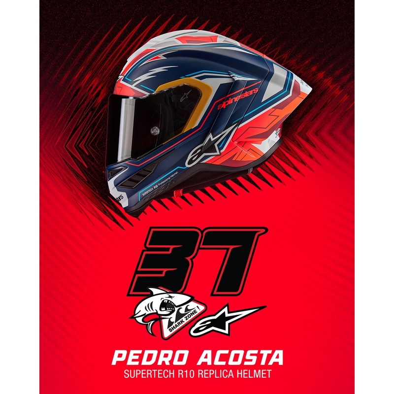 Alpinestars Supertech R-10 limited edition integraalhelm Pedro Acosta mat blauw-rood-wit