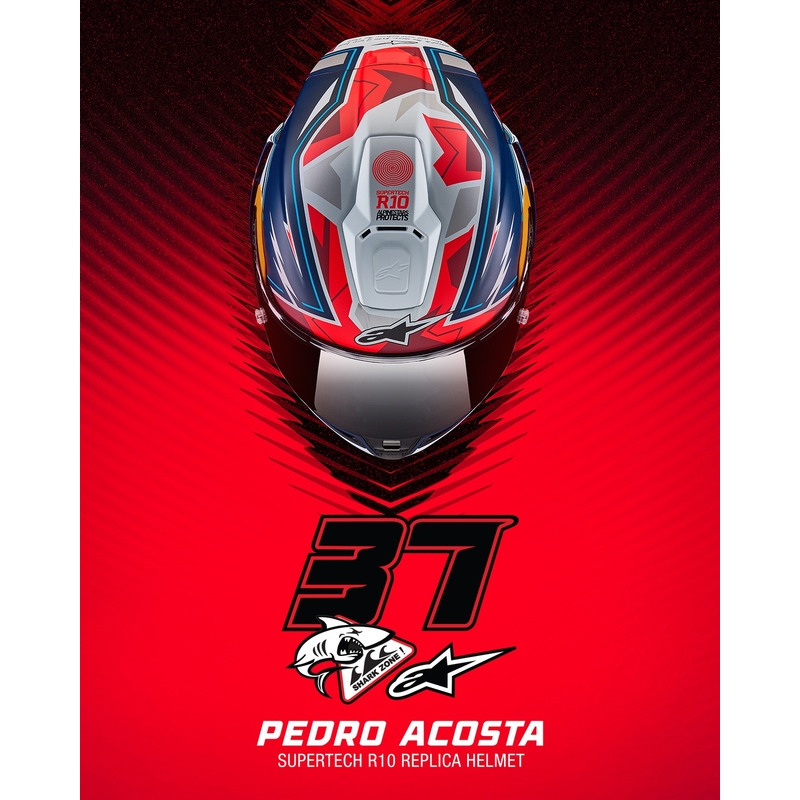Alpinestars Supertech R-10 limited edition integraalhelm Pedro Acosta mat blauw-rood-wit