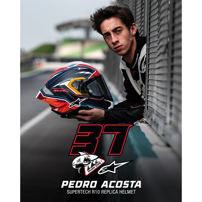 Alpinestars Supertech R-10 limited edition integraalhelm Pedro Acosta mat blauw-rood-wit