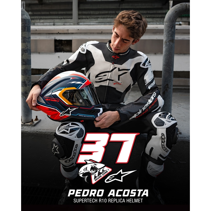 Alpinestars Supertech R-10 limited edition integraalhelm Pedro Acosta mat blauw-rood-wit