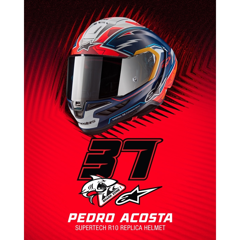 Alpinestars Supertech R-10 limited edition integraalhelm Pedro Acosta mat blauw-rood-wit