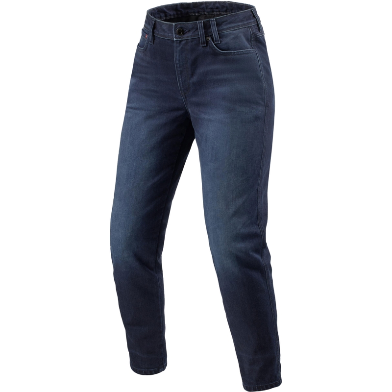 Dames Cropped Motorcycle Jeans Revit Harper Tapered Gerafeld Donkerblauw