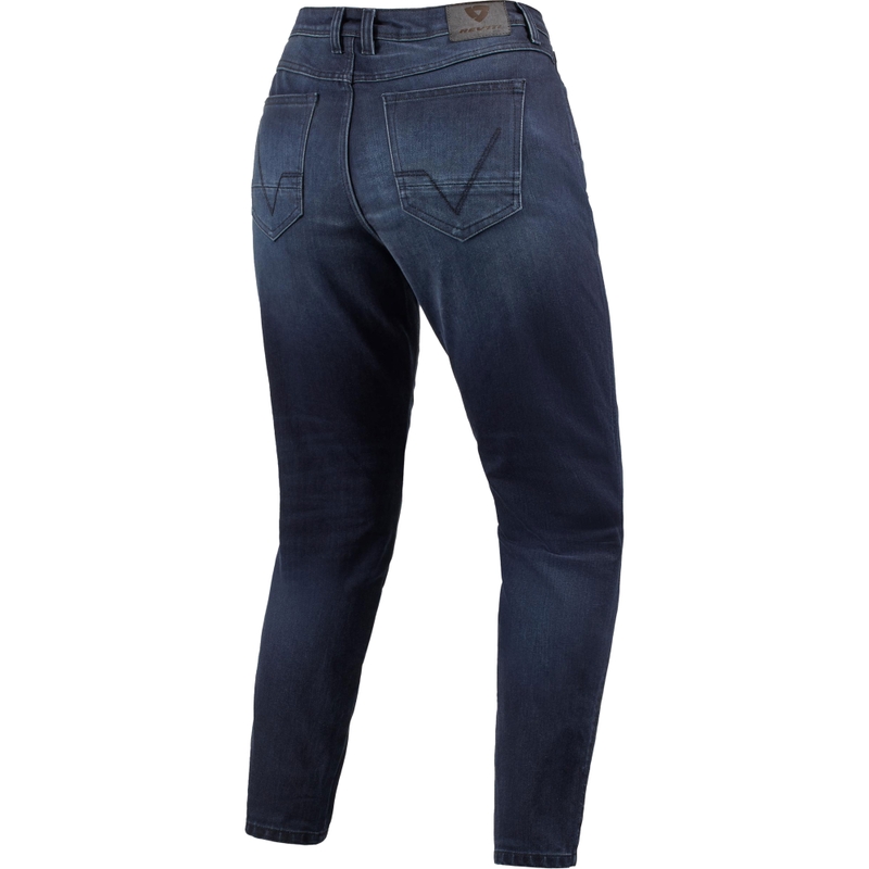 Dames Cropped Motorcycle Jeans Revit Harper Tapered Gerafeld Donkerblauw