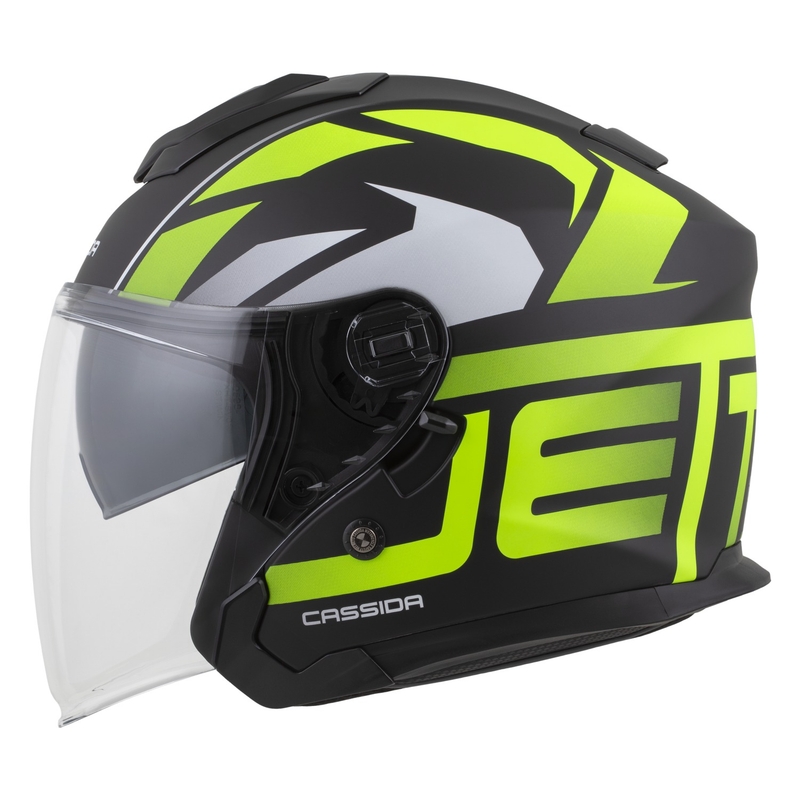 Cassida Jet Tech 2.0 RoTo open motorhelm mat zwart-fluo geel-wit