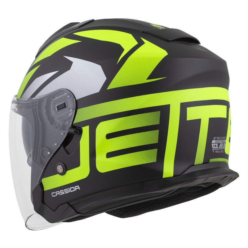 Cassida Jet Tech 2.0 RoTo open motorhelm mat zwart-fluo geel-wit