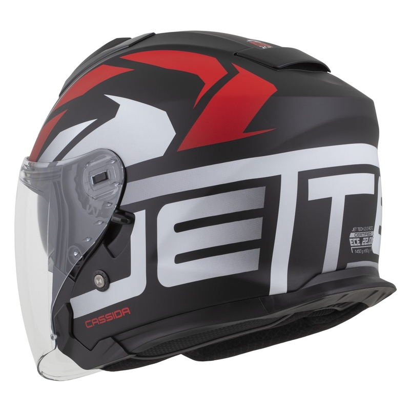 Cassida Jet Tech 2.0 RoTo open motorhelm mat zwart-rood-wit