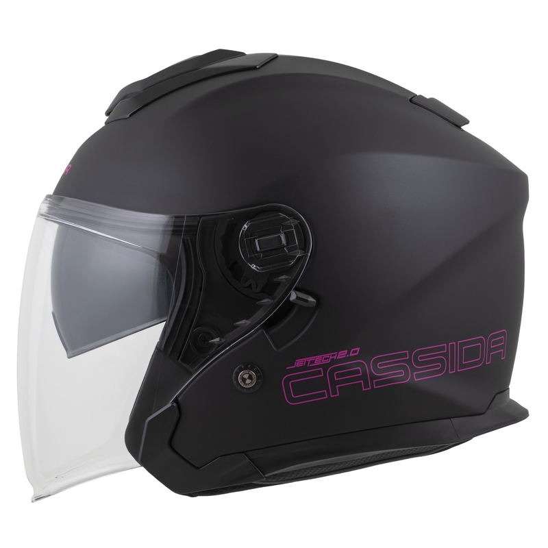 Cassida Jet Tech 2.0 Effen Matzwart en Roze Open Motorhelm