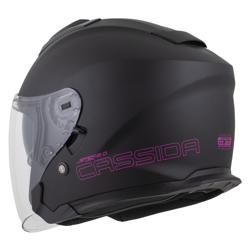 Cassida Jet Tech 2.0 Effen Matzwart en Roze Open Motorhelm