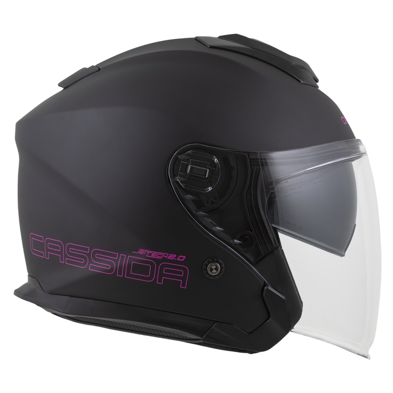 Cassida Jet Tech 2.0 Effen Matzwart en Roze Open Motorhelm